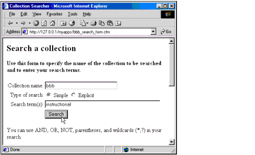 A basic search interface performing a single word search