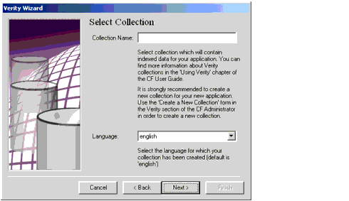 The Select Collection window of the Verity Wizard.